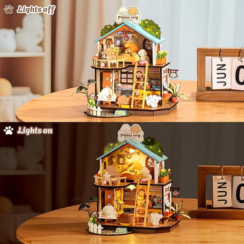 DIY Crafts for Adults Miniature Model Set, Tiny House Duplex Villa with Puppy